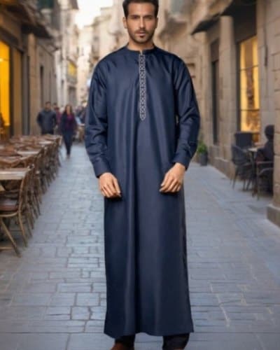 جلباب رجالي مطرز - تقليدي سعودي، لقب مستقيم، أكمام طويلة، ملابس عرقية