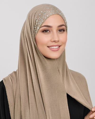 حجاب قطن ساتن مرصع بالكريستال - نمط شرقي آسيوي جديد للمرأة | مستوحاة من شاين
