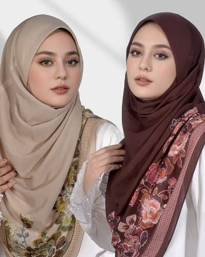 حجاب نسائي جديد بأسلوب عصري - حجاب شيفون مع تطريز زهري ثلاثي الأبعاد - أنيق وملتهب ويمكن استخدامه كشالٍ للرمضان